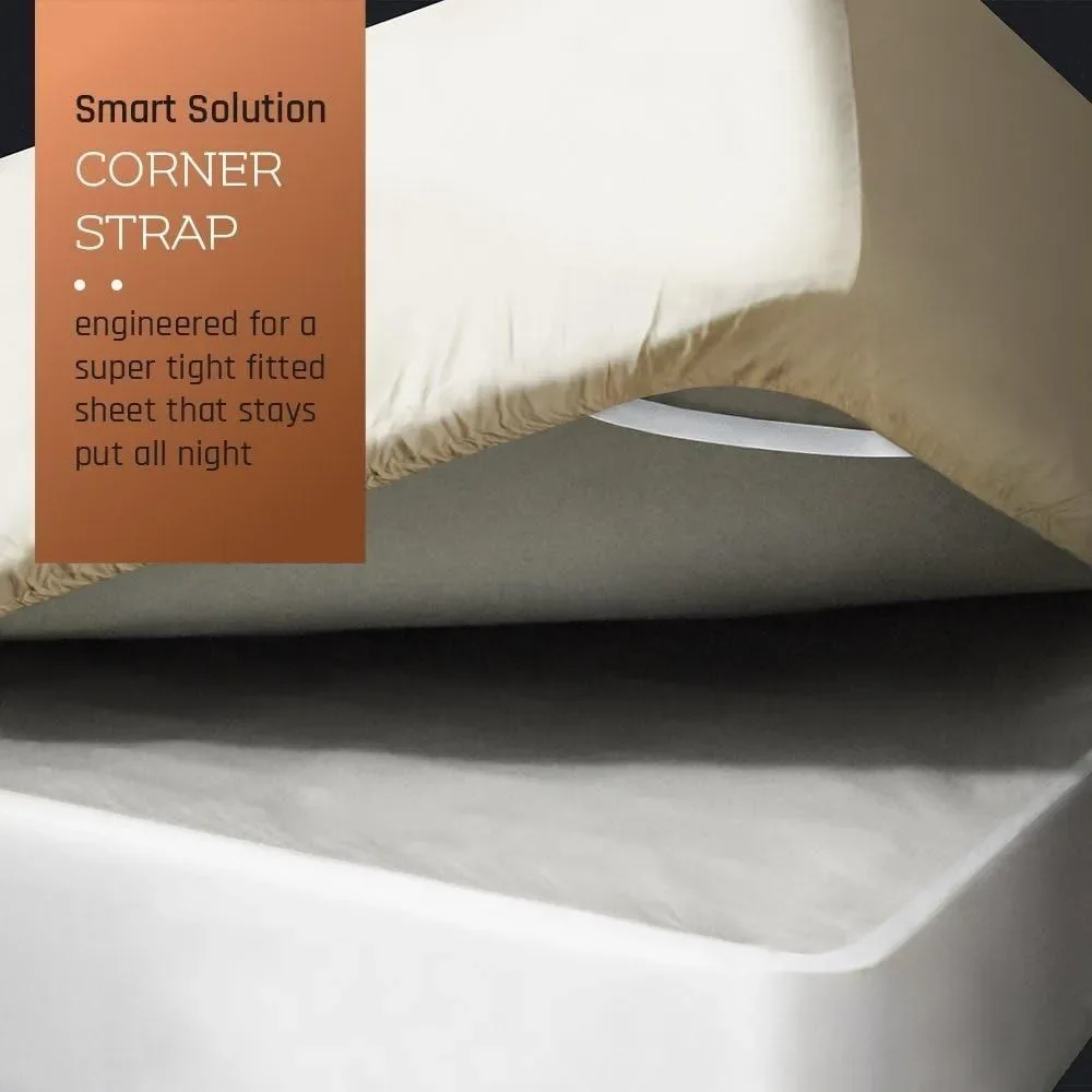Empyrean Bedding Microfiber Sheet Set King Beige Solid Corner Straps OEKO-TEX